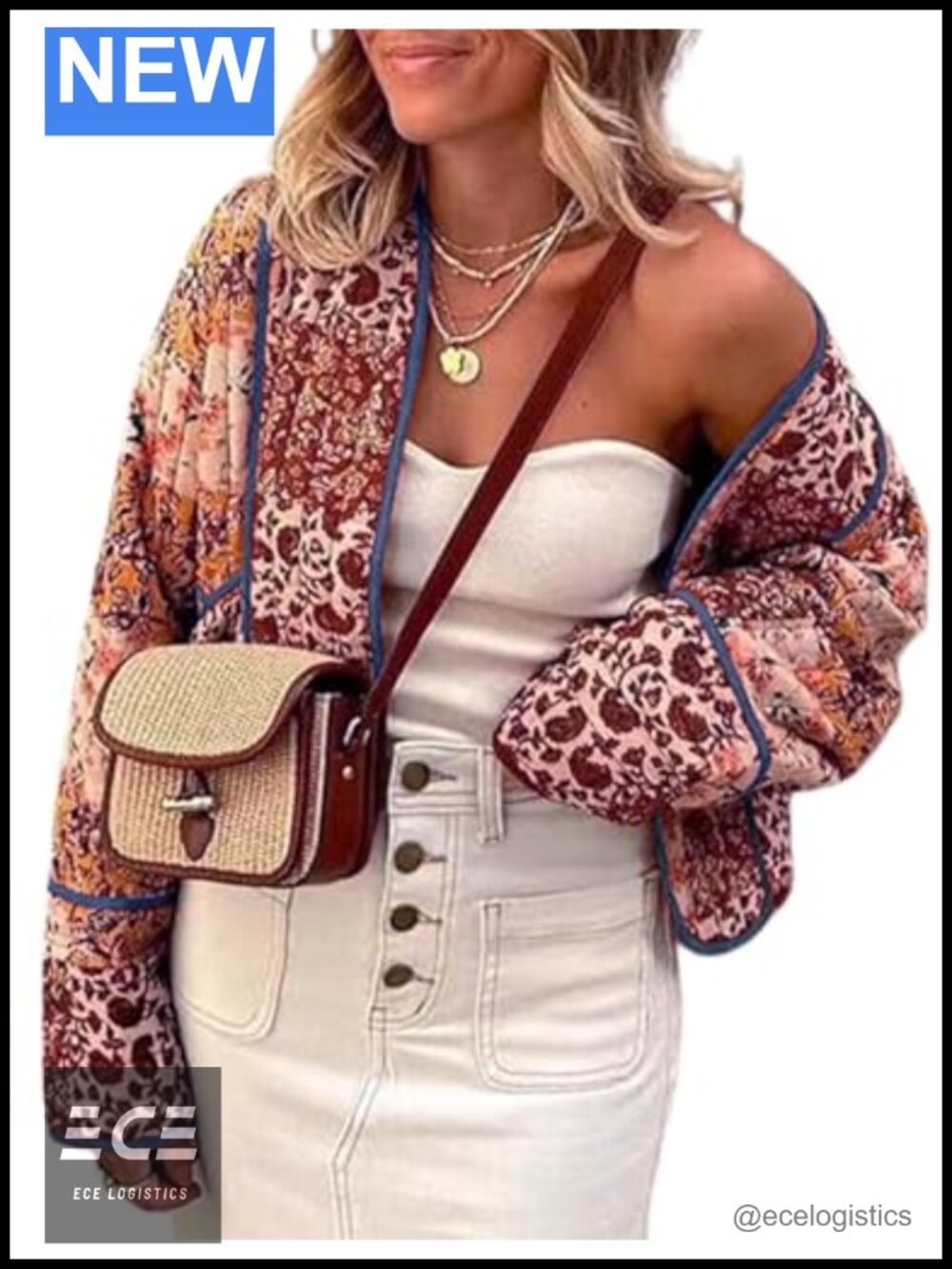 Reversible Floral Quilted Crop Puffer Jacket Open Front Lightweight Coat